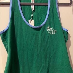 Anthropologie Green Tank Top with Blue Trim